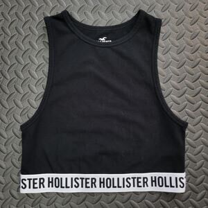 Hollister Black Logo Band Crop Tank Top Size Medium